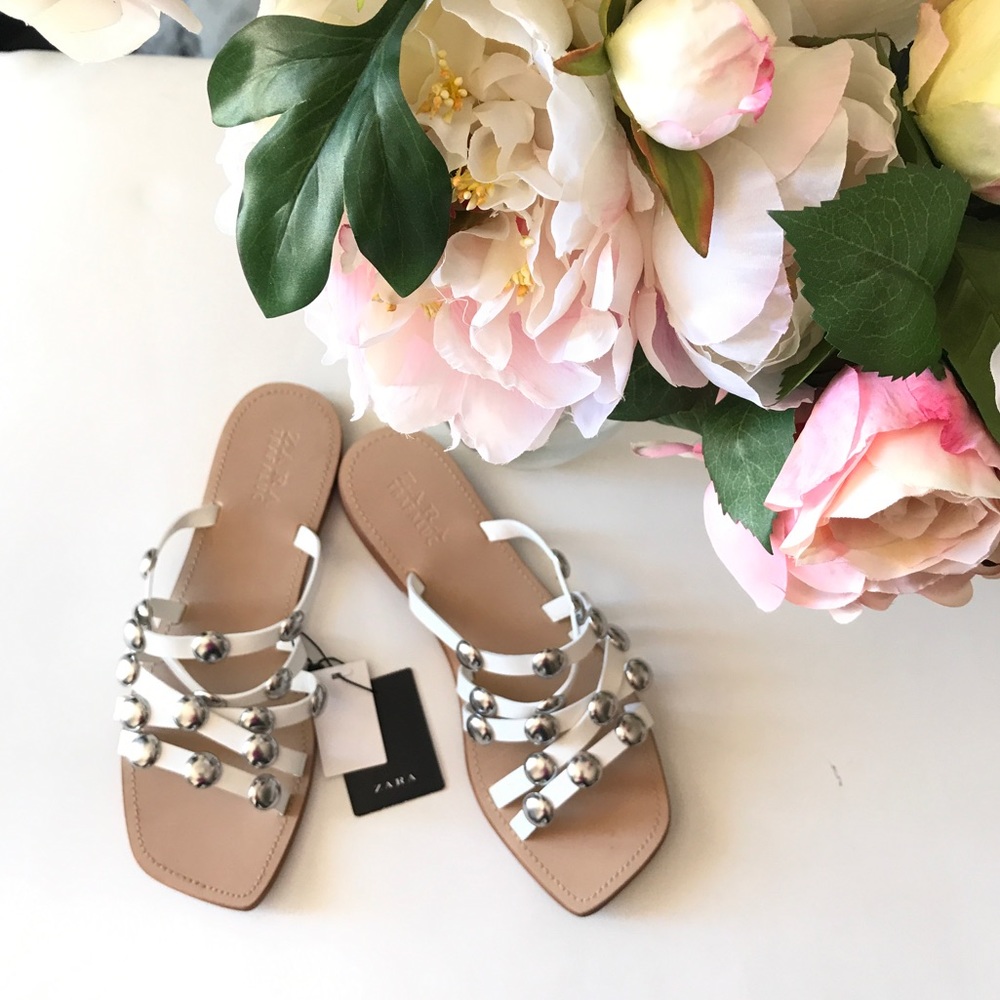 Zara Silver studded Leather Sandals